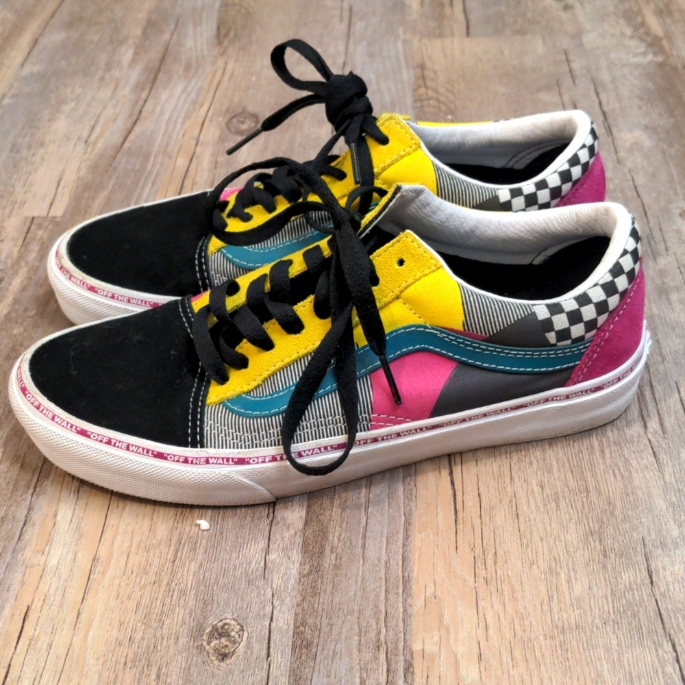 Vans Multicolor Checkerboard Low-Top Sneakers - Black, Yellow, Pink, Teal